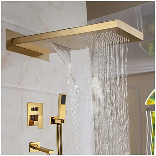 Duschsystem versteckte Duscharmaturen -Set Gold Wandmontage Luxus Regenmixer Duschkombination mit Handdusche und Niederschlag
