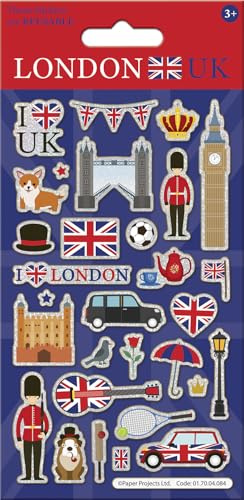 I Love London Sparkly Reusable Stickers | Reusable on Non-Porous Surfaces | Unisex | Age 3+ | Perfect Arts and Crafts Activities for Kids and Adults | Use as Souvenirs, Gifts, Party Bags, Scrapbooking