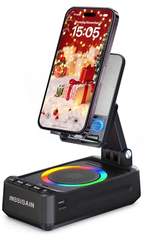 INSSISAIN Cadeau Homme,Cadeau Noel,Cadeau Noël Homme Original Utile,Support Telephone Bureau avec Enceinte Bluetooth,Son Surround HD,Convient Applicable à Tous (Noir 2)