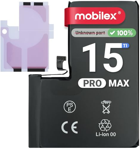 MOBILEX Batterie pour iPhone 15 Pro Max | Sans message | Puce TI | 4441 mAh - OEM | Remplacement interne avec adhésif | Capacité d'origine