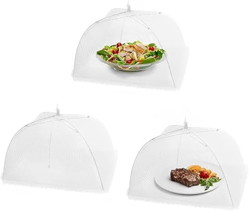 QHFlashbuy Mesh Food Cover Tent Umbrella,3 PCS Food Covers Mesh Pop Up,12 Inches Food Net Cover Collapsible Mesh Food Domes Reusable Food Nets for Outdoor Camping Picnics Parties BBQ
