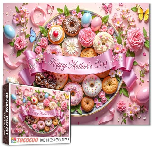 Donut Cookies Puzzles for Adults 1000 Pieces Happy Mother's Day Jigsaw Puzzles for Challenging Family Activity Game Food Art Jigsaw Puzzles DIY Handwork Puzzle Home Decor Gifts