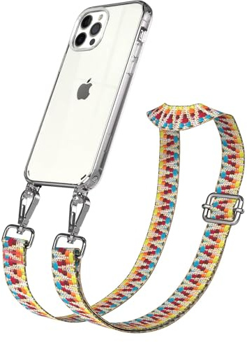 EAZY CASE Handykette - Verstellbares Taschenband kompatibel mit iPhone 12/12 Pro, Schulterriemen, Handykordel mit Silikon Hülle, Umhängetasche, Regenbogen Silber