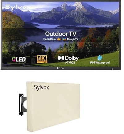 SYLVOX 43 TV da Esterno con Copertura - 4K UHD 1000Nits, Smart Google Outdoor TV Impermeabile IP55, Dolby Atmos, WiFi, DVB-T2/S2 - per Giardini e Terrazza (Deck Pro 2.0 QLED)