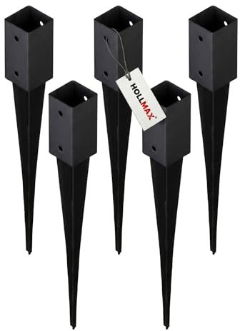 HOLLMAX 5 Stk Einschlaghülse/Bodenhülse (71 mm), pulverbeschichtet, schwarz, für Vierkantpfosten