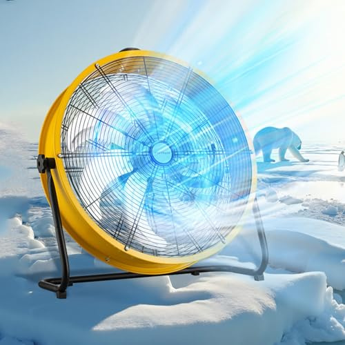 Metal Industrial Fan, 3-Speed Floor Fan with 5 Blades, Heavy Duty for Industrial, Commercial, Gym, Garage Use