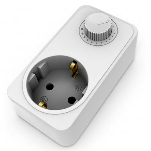 UCOMEN Dimmer Steckdose für Glühlampen 20-400W, dimmbare LED 1-100W, Halogenlampen Max. 120W, TÜV/GS Zertifiziert, Drehdimmer Adapter mit Ein/Aus-Schalter