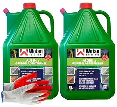 Wotan's 10L Algen- & Grünbelagentferner – Anwendungsfertig (2x5L) Arbeitshandschuhe Gratis dazu!