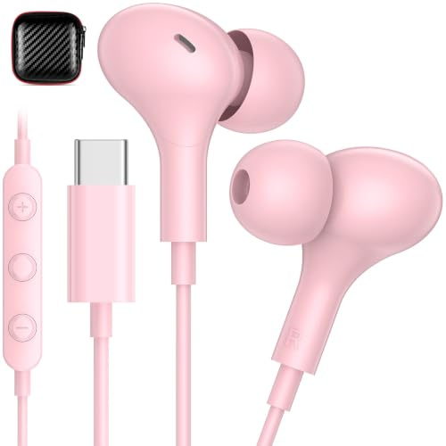 Auriculares con Cable Tipo c para xiaomi REDMI Note 15 Pro Poco X7, Rosa | Magnético Cascos USB C con Microfono para xiaomi redmi Note 14 Pro 5g Poco x7 Pro 15T 15 Ultra Pixel 10 Magic 7 Lite, Rosa