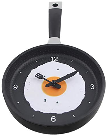 Fenteer Bratpfanne Eier Wanduhr Pfannenuhr Küchenuhr Wohnzimmeruhr Bürouhr Pfannen Uhr, Schwarz