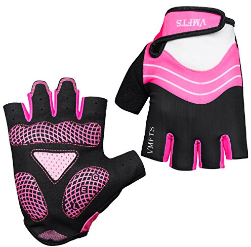 VMFTS Cycling Gloves Gel Pading Fingerless Sporting Glove for Weightlifting Racing Biking Climbing Parkour Running,Pink Medium