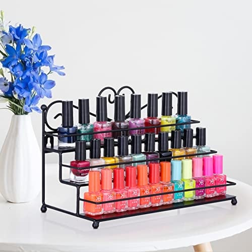FullBerg 3 Tier Nagellackständer Metall Nagellack Display Ständer Lippenstiftständer Aufbewahrung Nagellackdisplay Muttertag Geschenk Damen Schwarz