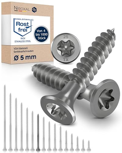 Holzschrauben Torx Schrauben 5x60 Edelstahl V2A rostfrei Spanplattenschrauben für Holz Teilgewinde 5mm stark 60mm lang 25 Stück Edelstahlschrauben Holz A2