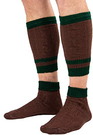 Schöneberger Trachten Couture Trachtensocken Loferl Socken – Lederhosen Socken Wintersocken – Stricksocken & Trachtenstrümpfe 2-teilig Füßlinge & Wadenwärmer (Braun/Grün 39-42)