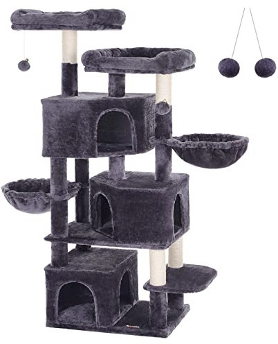 FEANDREA Árbol Grande para Gatos con 3 Cuevas para Gatos, Torre para Gatos de 164 cm, Gris Ahumado PCT98G