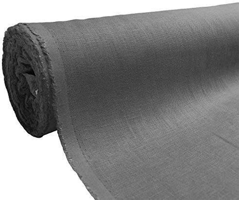 A-Express Naturrein Leinen Stoff Sanft Kleidung Reines Leinenstoff für Handarbeit Nähen Heimwerken Schneiderei Kreuzstich Mode Tasche 100% Leinen 140cm Breite - Halber Meter 50cm x 140cm Dunkelgrau