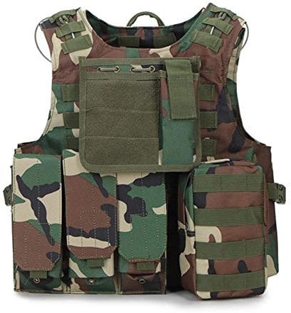 Airsoft Military Tactical Vest Molle Combat Assault Plate Carrier Tactical Vest CS Outdoor Clothing Hunting Vest Waistcoat (Color : Woodland Camo)