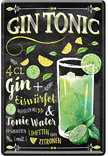 schilderkreis24 – Blechschild Cocktail Rezept “Gin Tonic“ Deko Bar Küche Kneipe Pub Theke Geschenk Geschenkidee Geburtstag Weihnachten Longdrink Tonic Spirituosen Trinker 20x30 cm