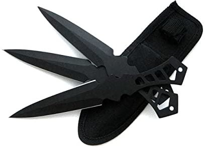 BSH Adventure Wurfmesser Set mit Holster aus Cordura - 3 Stück - Full Tang Glatter Klinge - Edelstahl 420 - Messergewicht 62 g - Gesamtlänge 19 cm