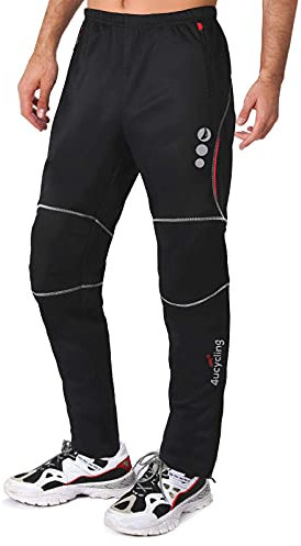 4ucycling Pantalon de cyclisme long pour homme - Thermique - En polaire - Coupe-vent - Respirant - Imperméable - Réfléchissant - Pour l'alpinisme, le jogging, le cyclisme, le ski, la neige, Noir +