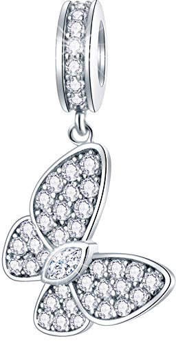 Funkelnde Schmetterling Anhänger Charms passen Pandora Valentinstag Armband, 925 Sterling Silber Pave Reflexionen Butterfly CZ Dangle Mariposa Perlen, Geschenke für Hochzeitstag/Insektenliebhaber