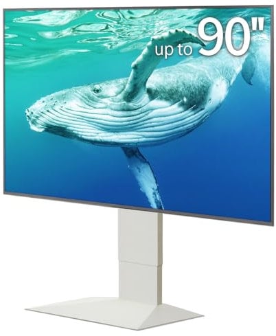 WALL V4 Floor Type | Japanese 50-90 Inch Universal Large-Screen Heavy Duty Pedestal TV Stand Adjustable Mount, No Drill | Satin White