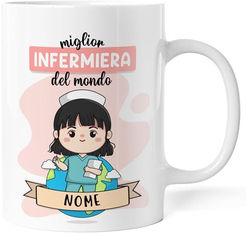 Caribu design Tazza Infermiera Personalizzata con Nome e Colore Capelli - Idea Regalo per Ringraziare Infermieri Personalizzabile e Divertente per Compleanno, Natale, Lavoro, Laurea (Infermiera Donna)