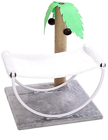 TONPOP Klettergerüst für Katzen, großer Kratzbaum, Klettergerüst für Katzen im tropischen Stil, mit Freizeitspielbereich (grau)