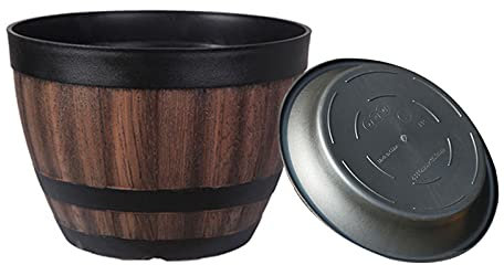 Reuvv Vaso da fiori in resina a forma di barile di whisky, in finto legno, vaso rotondo per interni ed esterni, giardino, cortile
