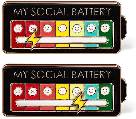 2 Stück Soziale Batterie Pin, Doppelte Schnalle My Social Batterie Pin Mein Sozialer Batterie-Pin-Slider Sozialer Batterie-Pin Lustige Emotionale Emaille-Pin für 7 Tage Woche (Schwarz)