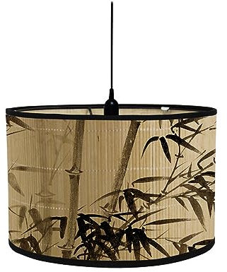 Morbuy Abat-Jour Lampe Plafond en Bambou, Imprimé Chinoiseries Vintage, Forme Tambour Pliable Abat-Jour Hôtel et Maison pour Lampe de Chevet Lampe de Table Lampadaire (Bambou)