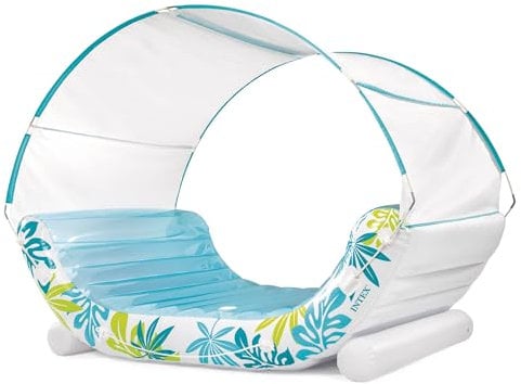 Intex, Colchoneta Hinchable, 224x150x165 cm, Incluye Parche reparación, Cuerda de Agarre, Toldo Solar Desmontable, 2 portabebidas, Colchonetas de Piscina, Hinchables Playa, Juguete Agua (56294)