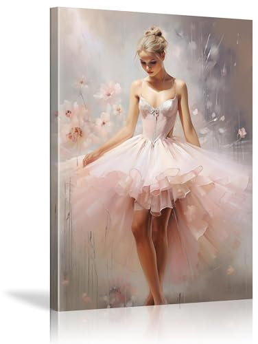 Affiches de ballet vintage pour enfants, ballerine, chambre de filles, danseuse rose, impressions murales, images de danse pour décoration de chambre à coucher – (45 x 65 cm) 18 x 26 pouces sans cadre