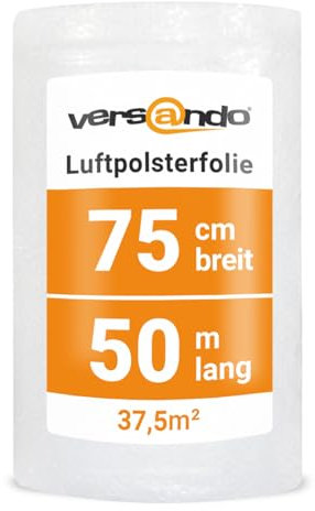 versando Premium Luftpolsterfolie 50m x 0,75m Versand, Verpackung, Umzug Noppenfolie Bubble Wrap LPF Rolle