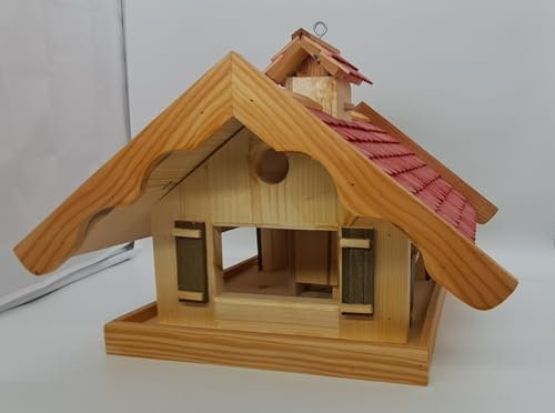 XXL Almhütte Vogelhaus Futtersilo Futterhaus Vogelfutter Vogelvilla Vogel Rot mit Ständer AR-10