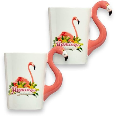 Caribou Living Lot de 2 tasses fantaisie flamant rose avec poignée – Capacité : 380 ml pour boissons chaudes, thé, café, chocolat chaud et boissons froides (flamant rose, rose)