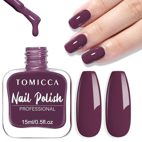 TOMICCA Vernis à Ongles Violet Foncé, 15ml Brillant Séchage Rapide & Longue Durée, Décollable à Base d'eau Vernis à Ongles pour DIY Nail Art Manucure