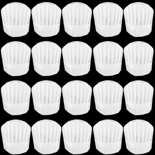 Biluer Juego de 20 gorros de cocinero desechables, de tela no tejida, gorro de cocina ajustable, para el hogar, cocina, restaurantes, alimentos, ocasiones, clases y fiestas (23 x 29 cm), Blanco, 60