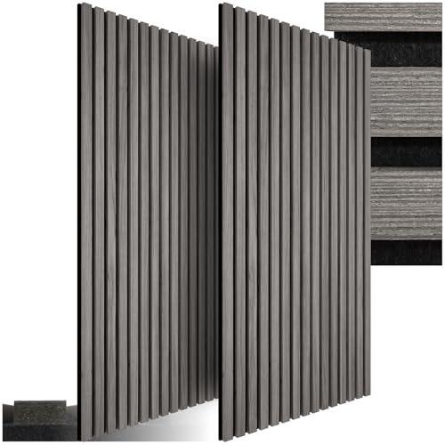 tectake® 3D Akustikpaneele, Holz Optik Paneele, Wandpaneele in Holzoptik als Schallabsorber, Panels für Wohnzimmer, Küche, Wand Deko, Wandverkleidung und Schallschutz - Eiche hellgrau, 2er Set
