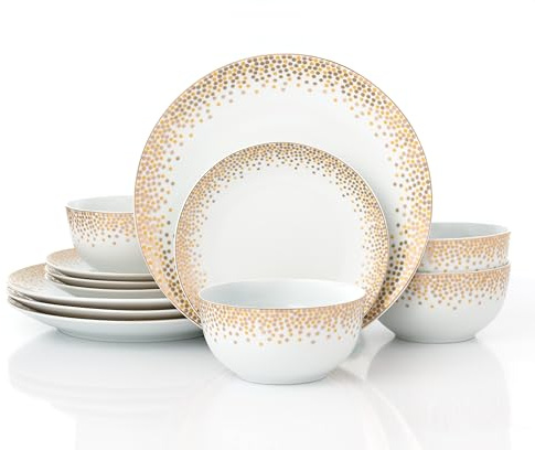 Gold Sparkle Porcelain Xmas Dinner Set, 12 Pieces
