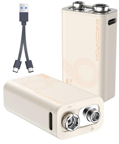 Piles Rechargeables ENEGONPOW 9V USB-C (Lot de 2) Piles au Lithium de 1000 mAh offrant Plus de 1000 Cycles de Charge, pour détecteurs de fumée, Microphones, Jouets et appareils médicaux