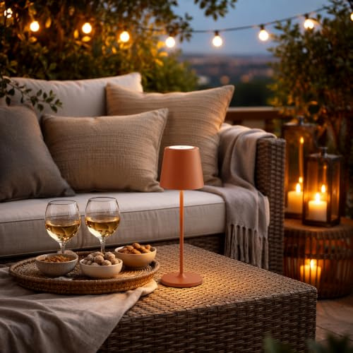Lightbox LED Tischlampe für Innen & Außen | 37 cm / 23 cm Höhe, Ø 10 cm | | LED Tischlampe für Innen & Außen | 37 cm / 23 cm Höhe, Ø 10 cm | terracottafarbene Outdoor Tischleuchte mit Touch-Dimmer |