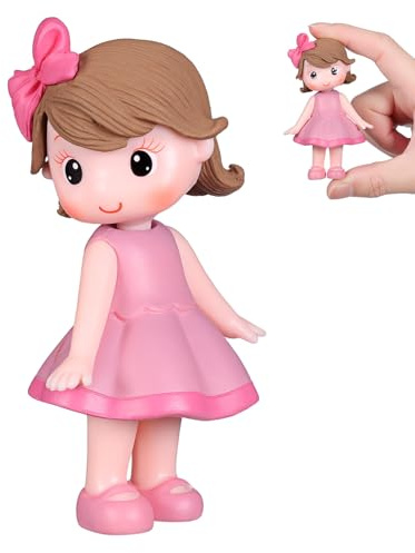 jojofuny Pink Princess Doll Ornament Cake Topper for Girls Birthday Party Decoration Adorable Resin Figurine Toy Fairy Theme Cake Decor