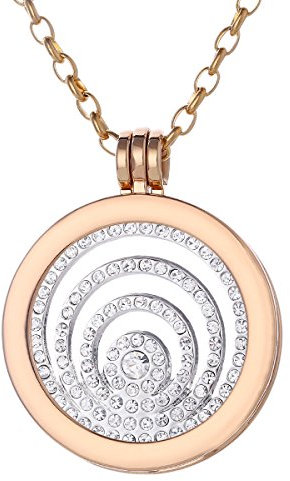 Morella Halskette Damen Gold 70 cm Edelstahl mit Amulett und Coin 33 mm in Schmuckbeutel Zirkoniaringe