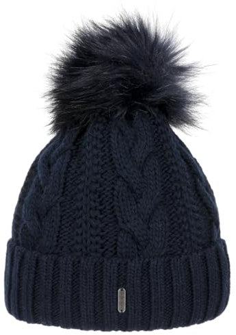 McBURN Cable Knit Umschlagmütze Bommelmütze Mütze Pudelmütze Strickmütze Damen - Made in Italy Wintermütze Wollmütze mit Umschlag, Futter, Futter Winter Herbst-Winter - One Size dunkelblau