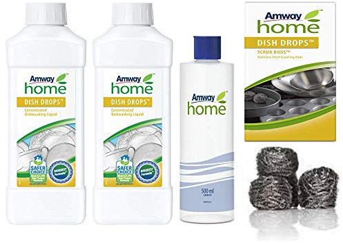 Amway Liquid Concentrated Dish Drops 2x1L +4 Stainless Steel Scrub Dish Drops +1 Bottle