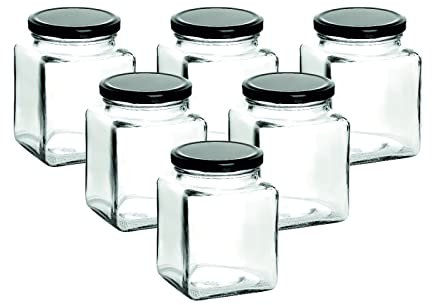 gouveo 24er Set Einmachgläser 730 ml eckig mit Schraub-Deckel schwarz - Große Vorratsgläser mit Drehverschluss - Leere Marmeladengläser, Einkochgläser, Einweckgläser, Aufbewahrungsgläser