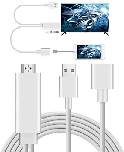 SAYESON HDMI Cables Adapter USB to HDTV Cable, Wire Dongle USB Male + USB Female to HDMI Male 1080P HDTV Mirroring Cable Compatible with iPhone/iPad/S9/S8/Note 8 and More Steaming Sharing (White)