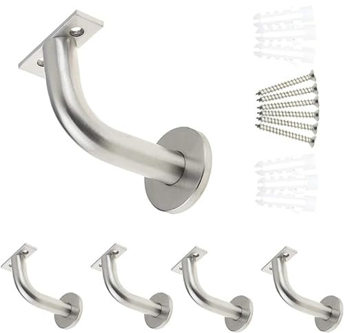 EAI Handrail Brackets for Stair Banister | Heavy Duty Hand Rail Brackets | Satin Stainless Steel | Pack of 5