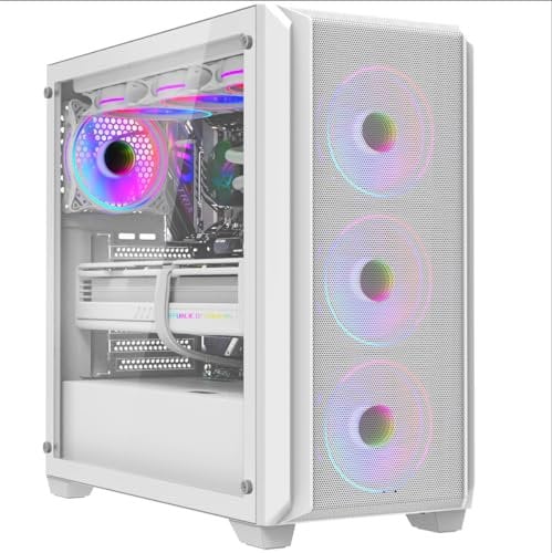 iONZ KZ10W PC Gaming Case, ATX - High Airflow Mesh, with Tempered Glass and 4 RGB 120mm Fans - White V2